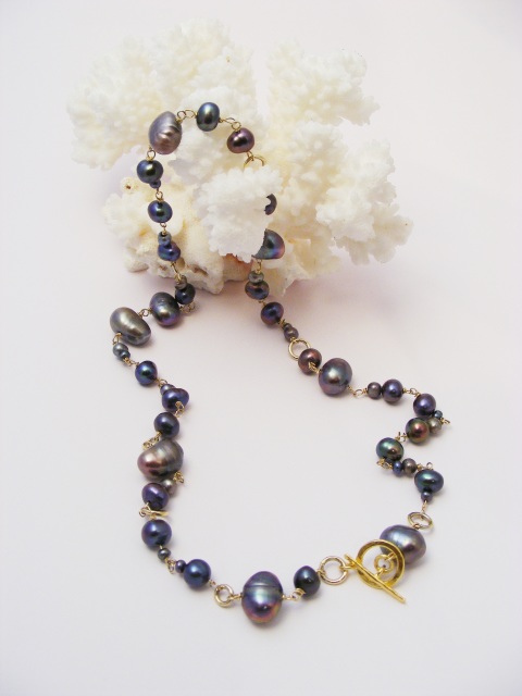 Dark baroque natural pearl & 9ct Gold Cassie necklace